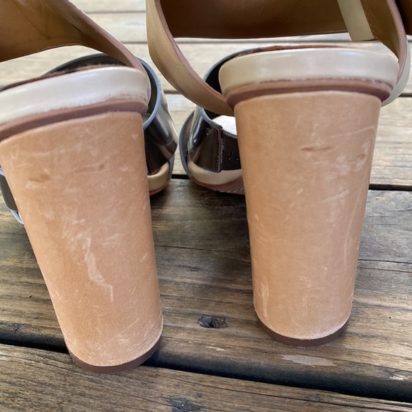 Sam Edelman Yelena Silver & Tan Leather Strappy Block Heels - Picture 5 of 14